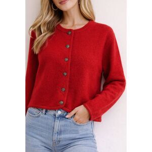 Vintage Tally-Ho Red 100% Wool Cardigan Button Front Sweater Hong Kong XL